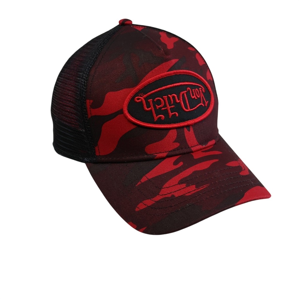 Von Dutch Adult OSFM Trucker Hat Red Black Camo Embroidered Logo Snapback Cap